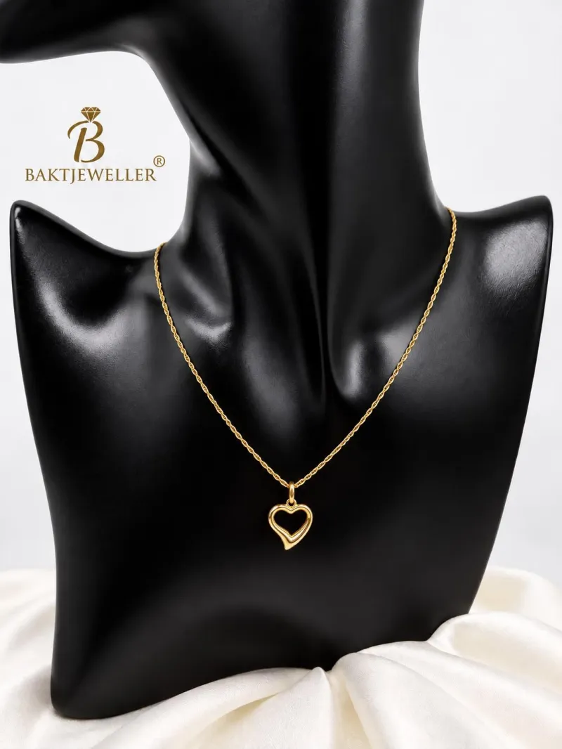 18K Gold Heart Pendant Necklace 1.6g