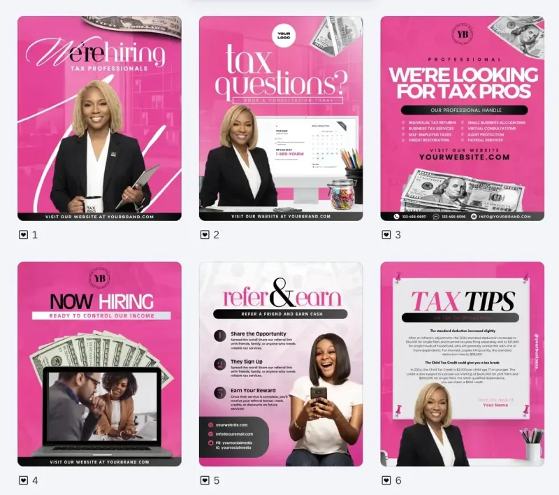 Pink & Black Tax Pro Recruitment Content Kit