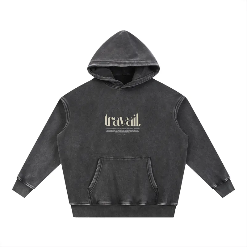 "TRAVAIL" V2 | Snow Washed Oversize Hoodie