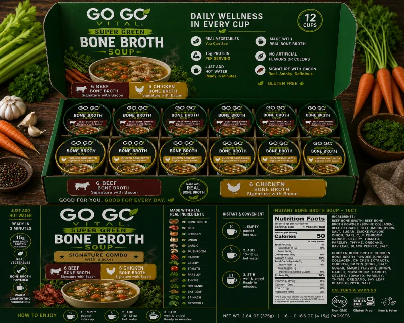 Signature Bacon & Beef & Chicken Bone Broth & Vegetable Soup Bowl 