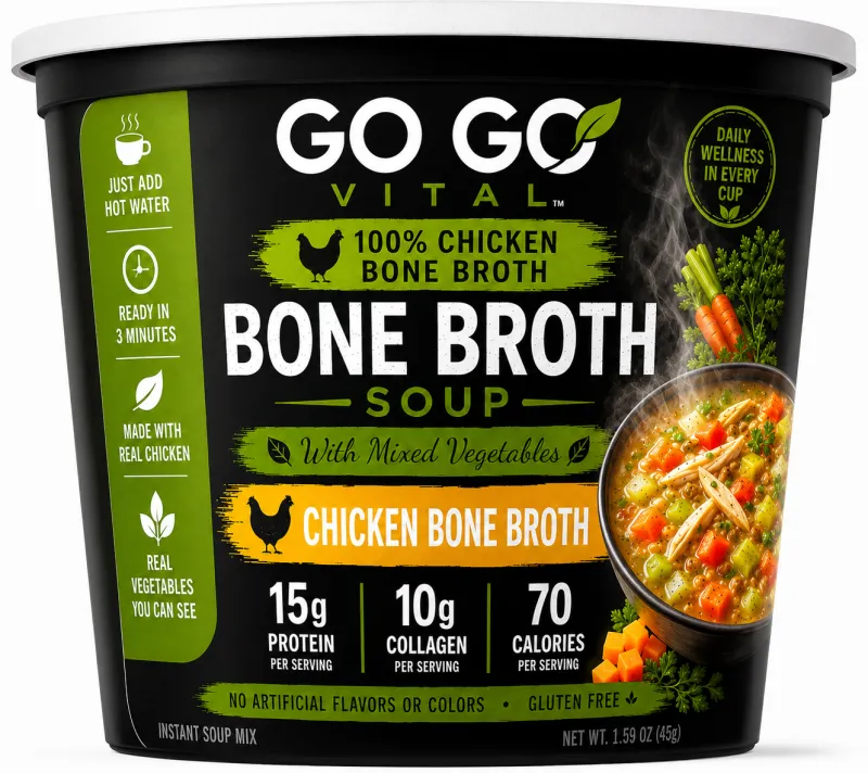 Go Go Vital™ Chicken Bone Broth & Vegetable Soup  Ready-To-Mix Bowl