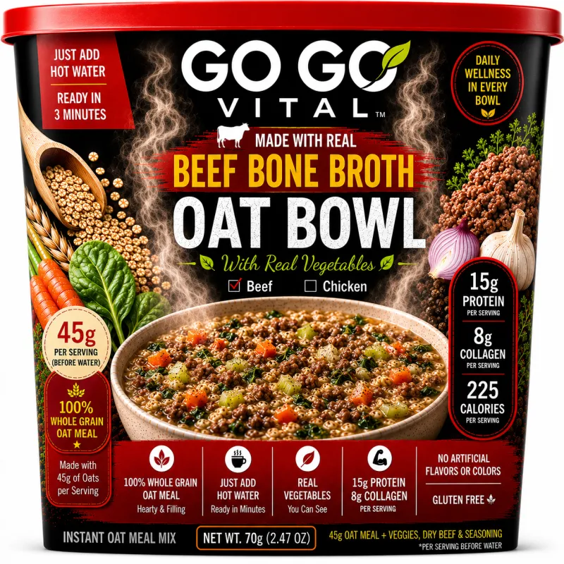Oak Meal Beef Bone Broth with Vegetables Bowl