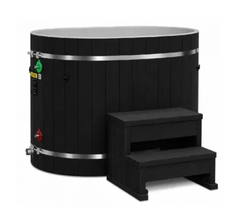  Oval Barrel Tub Cold Plunge (50-P) Pacific Cedar - 3/4 IN-OUT without Motor - Black Exterior