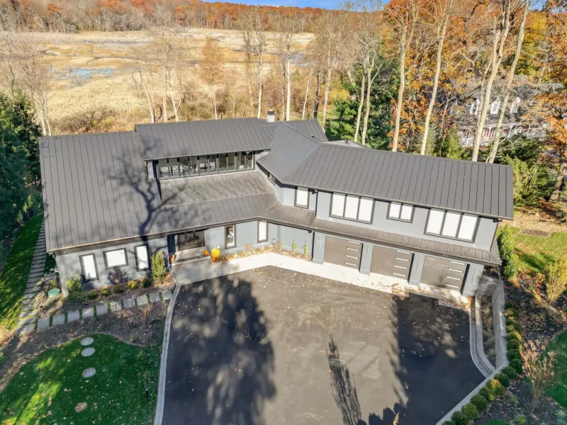 Fort Salonga Custom Home, aerial of the entry court
