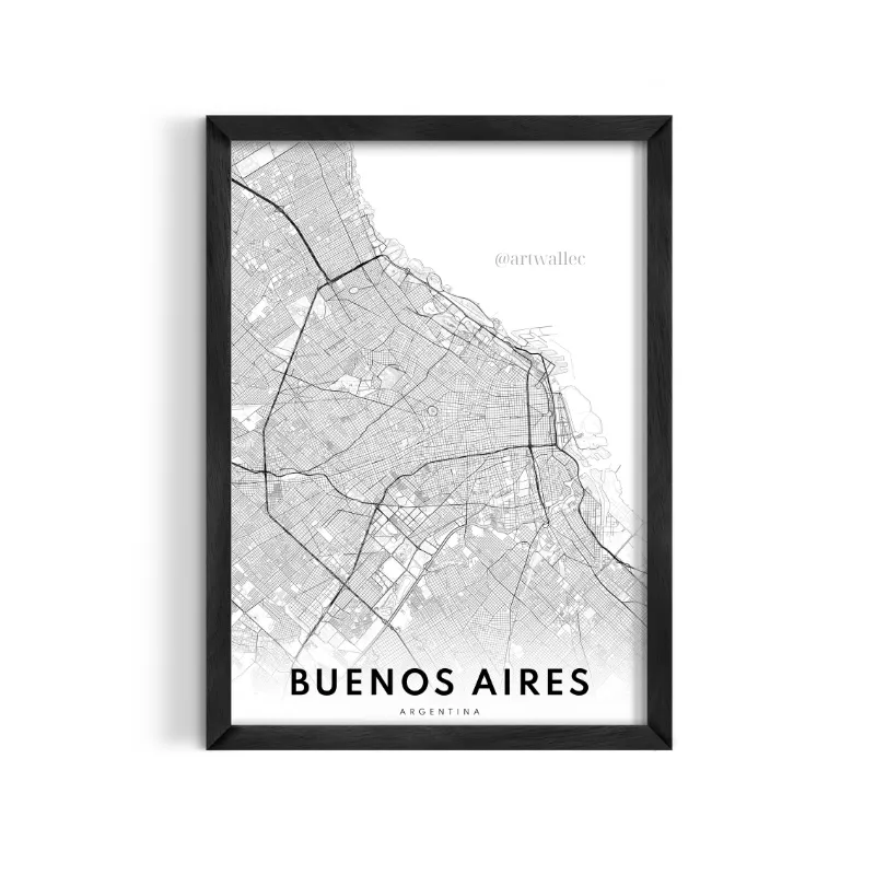 Cuadro Mapa de Buenos Aires Blanco y Negro – Estilo Minimalista