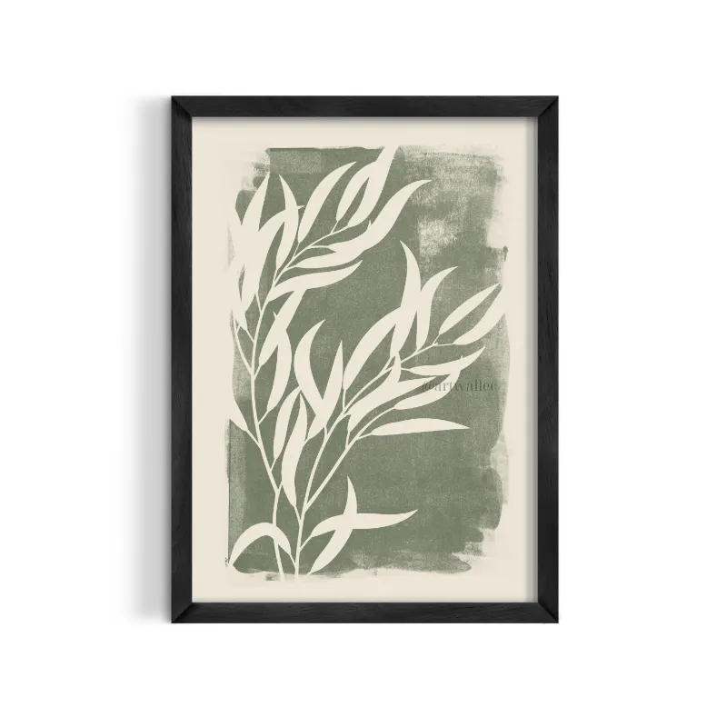 Cuadro Botánico Silueta de Hojas – Estilo Verde Oliva