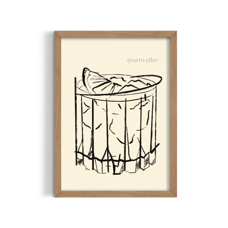 Cuadro Ilustración Coctel Gin Tonic – Estilo Line Art
