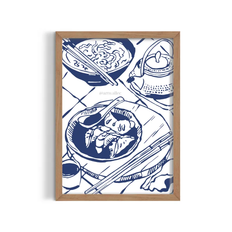 Cuadro Gastronomía Asiática – Estilo Ilustración Lineal