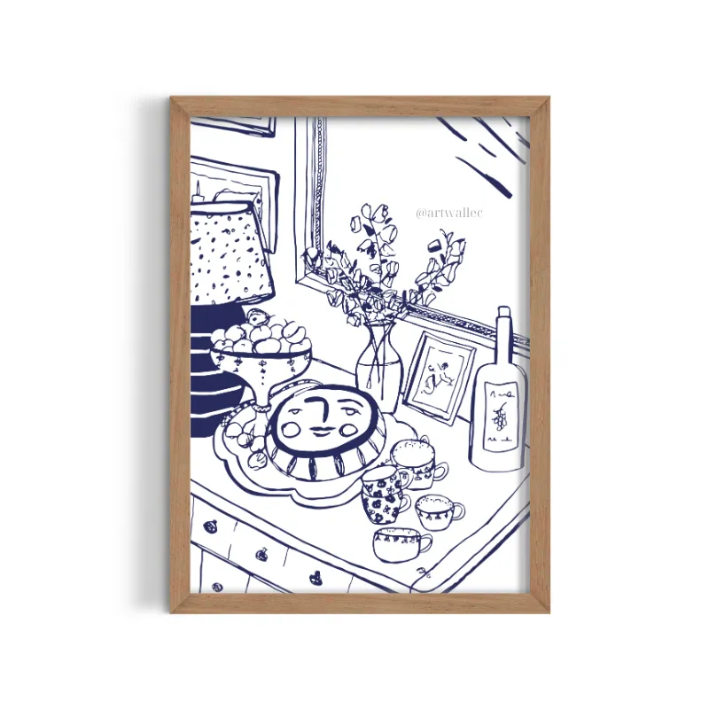 Cuadro Hogar Acogedor – Estilo Boceto Interior Azul