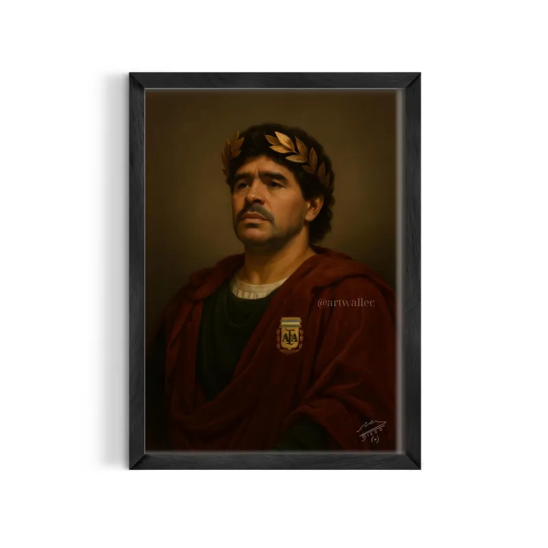 Cuadro Diego Maradona Emperador – Estilo Retrato Clásico Óleo