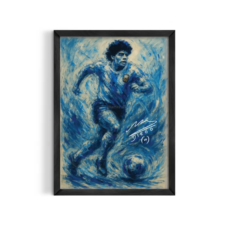 Cuadro Diego Maradona Classic – Estilo Retrato Azul
