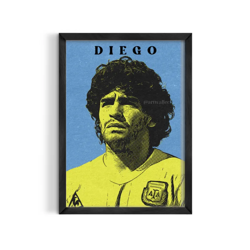 Cuadro Diego Maradona Pop Art Blue – Estilo Retro Halftone
