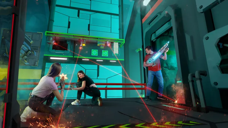 Shmooter Space Battle map: players battle in a teal space station