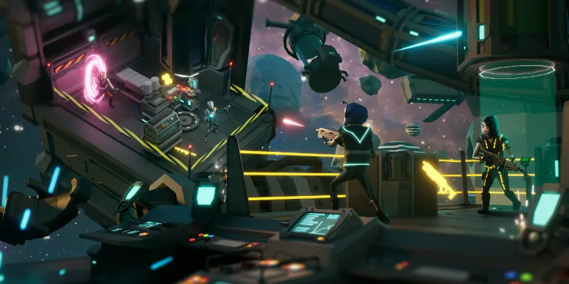 Shmooter Space Battle 2 map: zero-gravity platforms in deep space