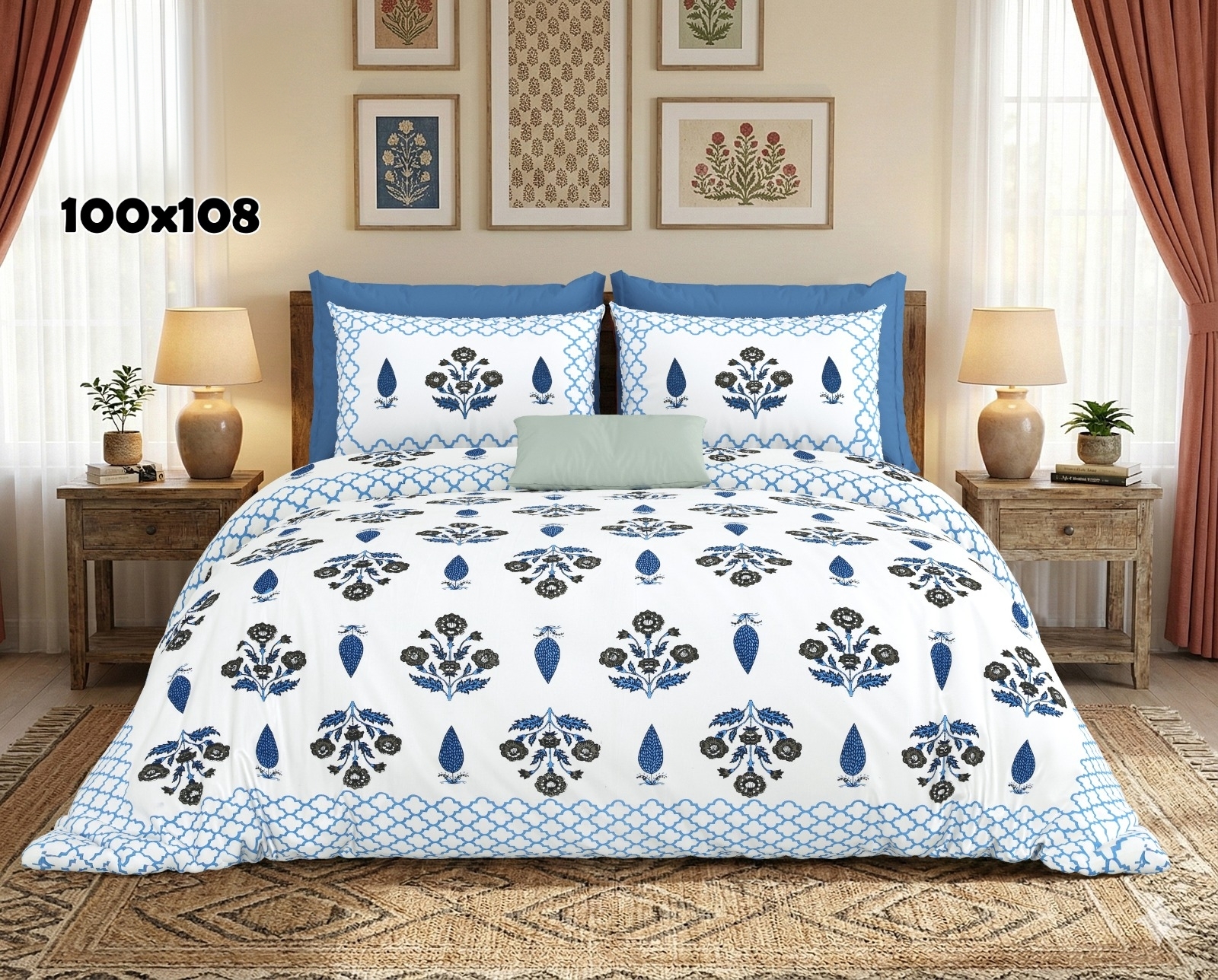 AUTHENTIC SANGANERI BLOCK PRINT BED SHEET D