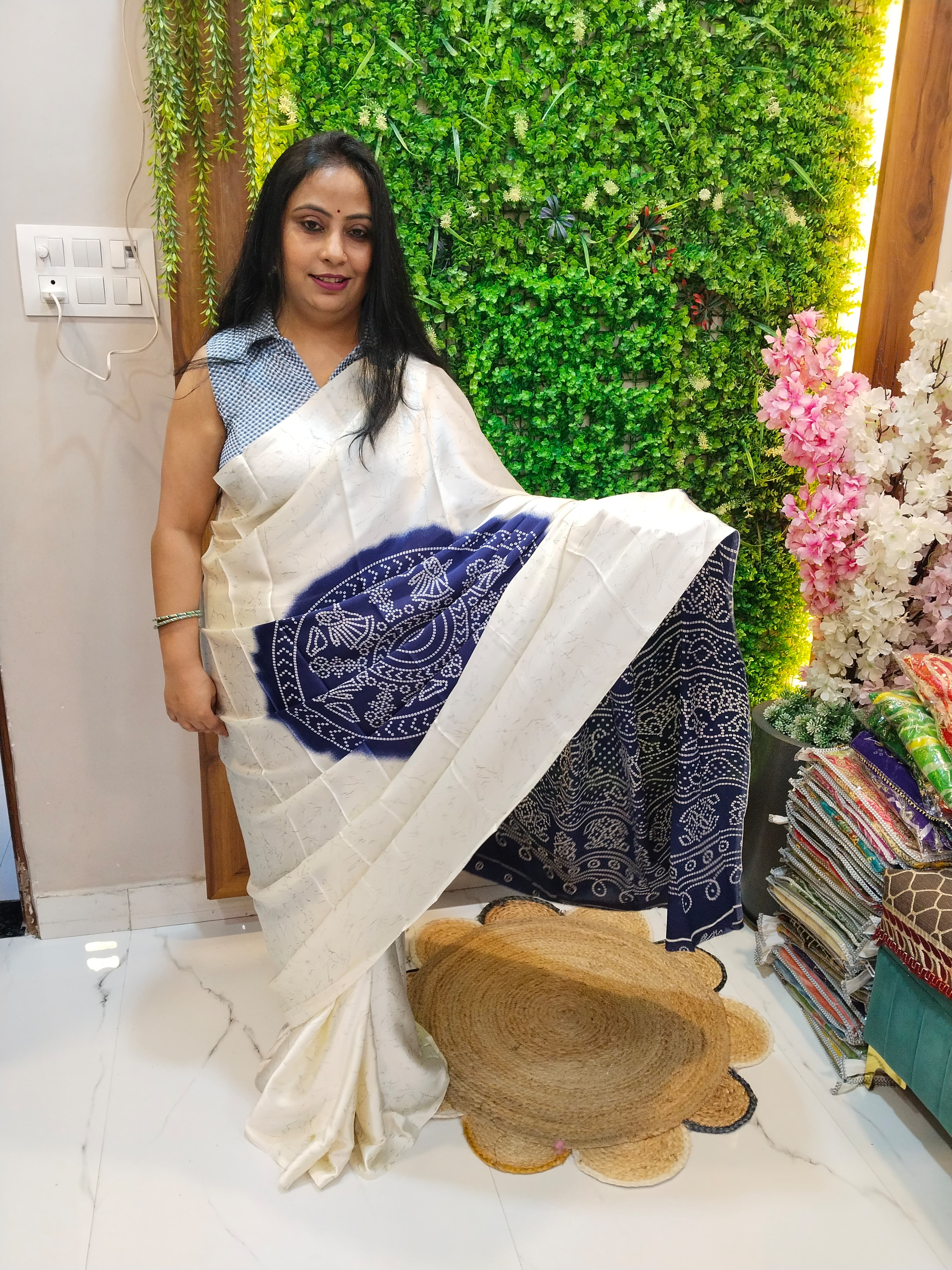 EXQUISITE CHAKRA BANDHEJ ITALIAN CREPE SAREE