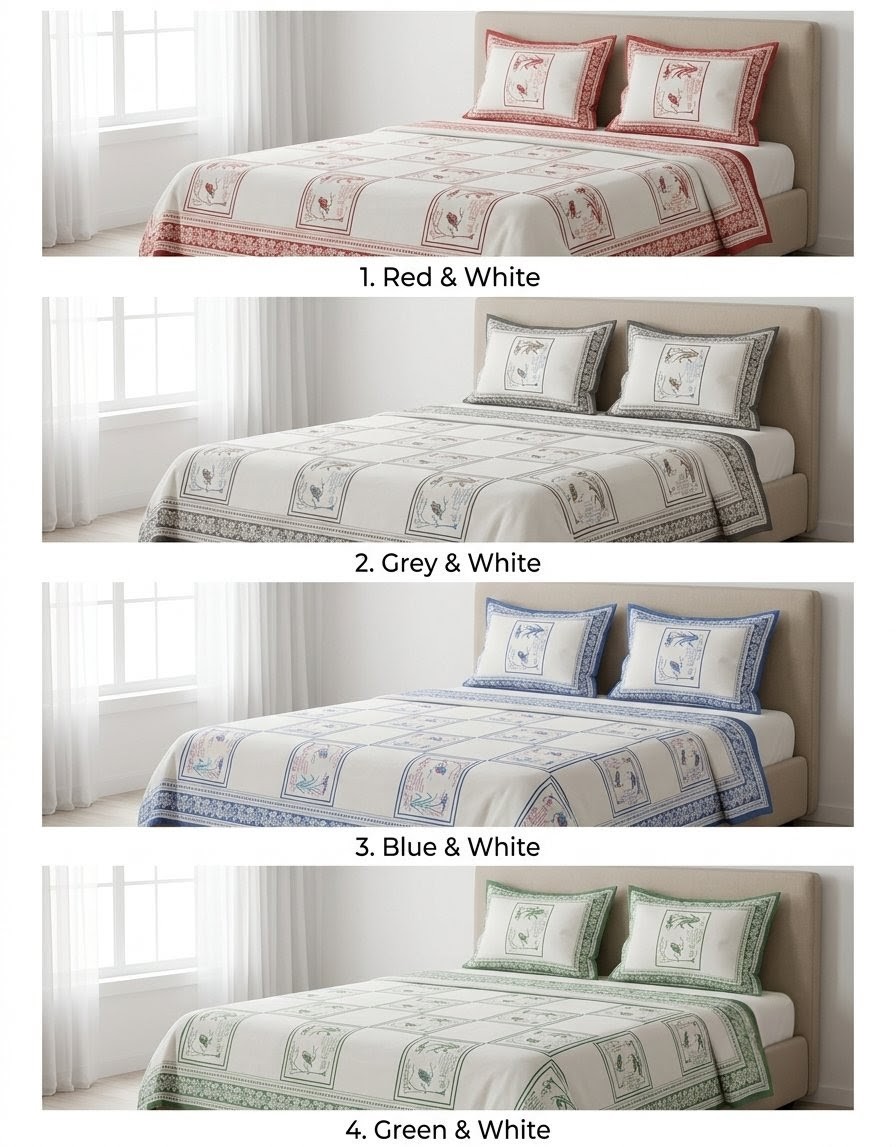 ELITE CLASS PURE COTTON BLOCK PRINT KING SIZE BEDSHEET SET