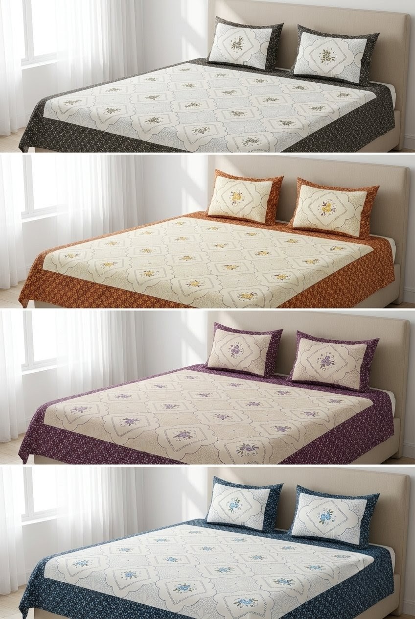 ELITE CLASS PURE COTTON BLOCK PRINT KING SIZE BEDSHEET SET