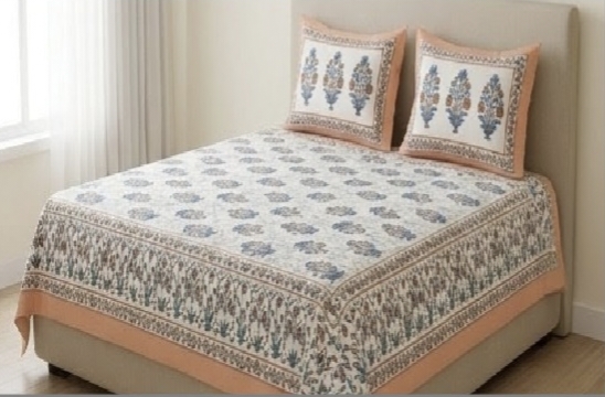  ENTELIA ELITE CLASS PURE COTTON BLOCK PRINT KING SIZE BEDSHEET SET