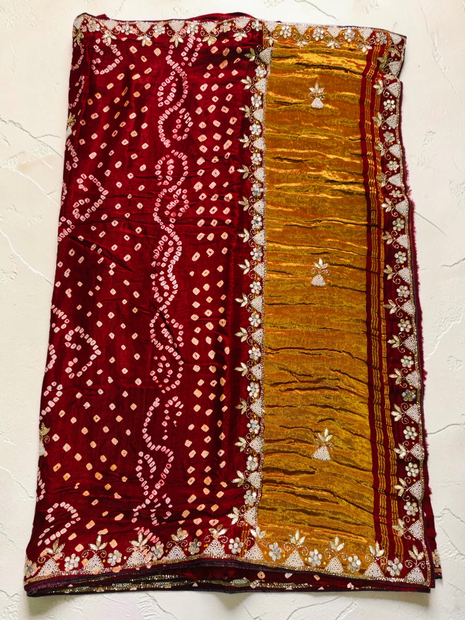 TRADITIONAL GAJJI SILK BANDHEJ HANDWORK 