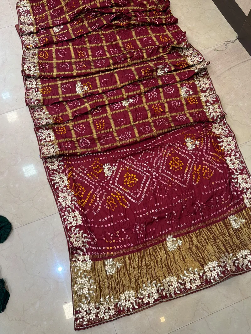 Master Piece Semi-Gajji Ghatchola Bandhej Saree with Gota Patti Work