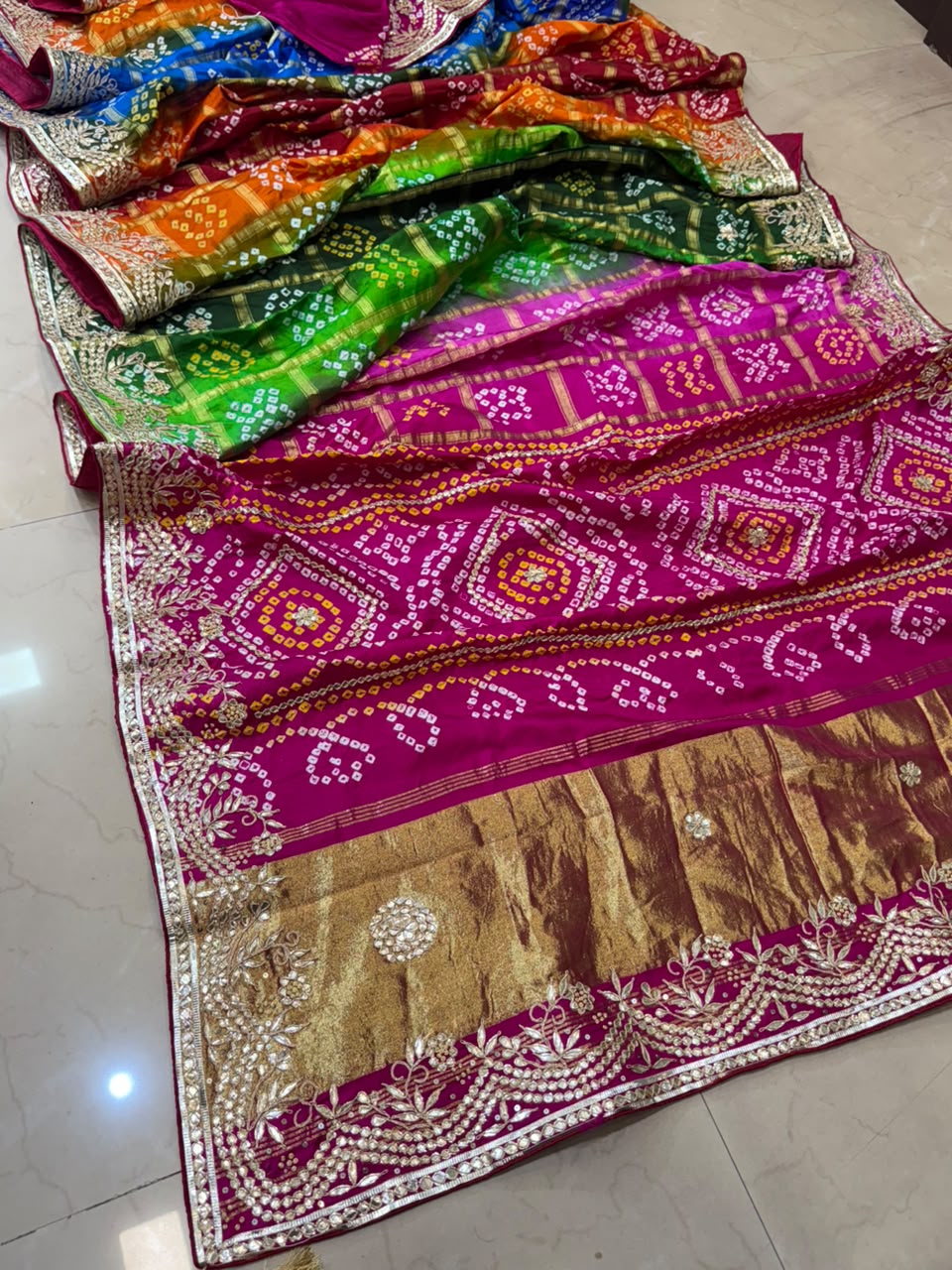 The Master Piece-  Multi-Colour Semi Gajji Bandhej Saree