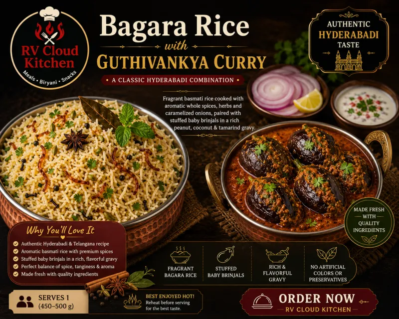 Bagara Rice with Gutti Vankaya Curry
