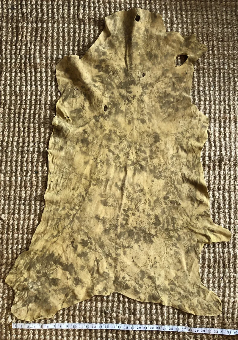 Natural Dye Buckskin - Osage Orange + Cedar Leaf Stamp