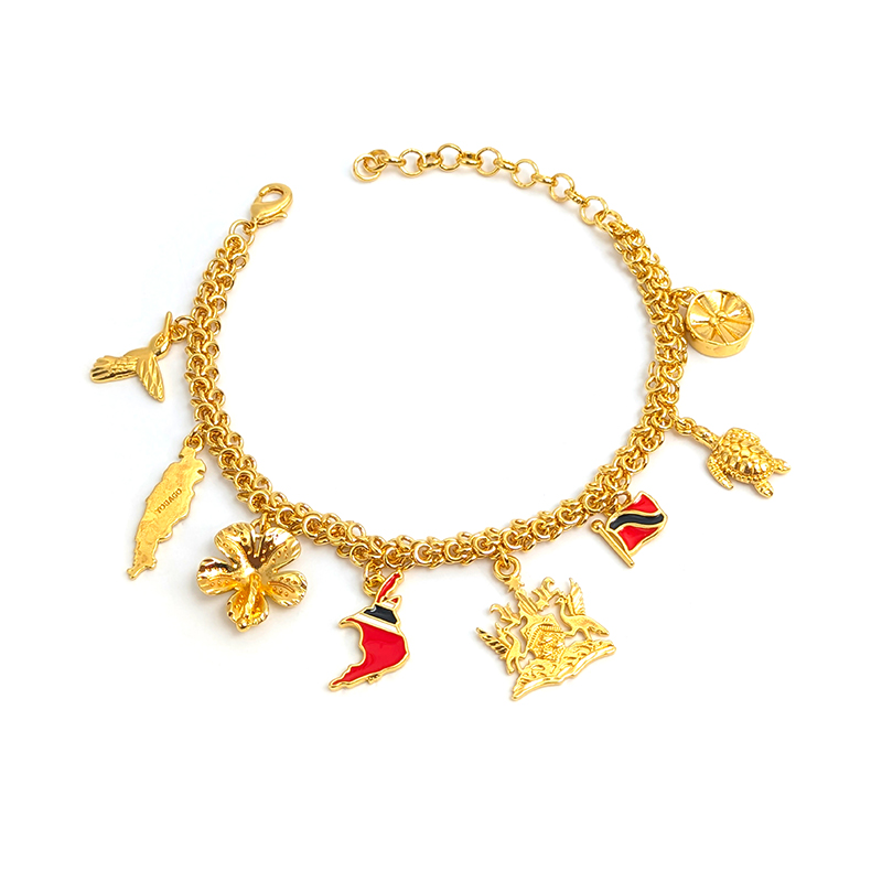 Trinidad Red Charm Gold Bracelet