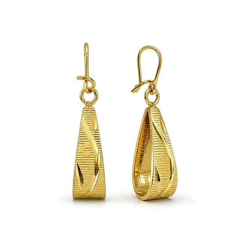 Triple-Bead Teardrop Gold Earrings