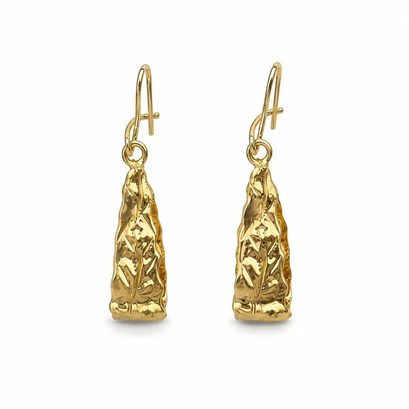 Sculpted Leaf Teardrop Gold Earrings