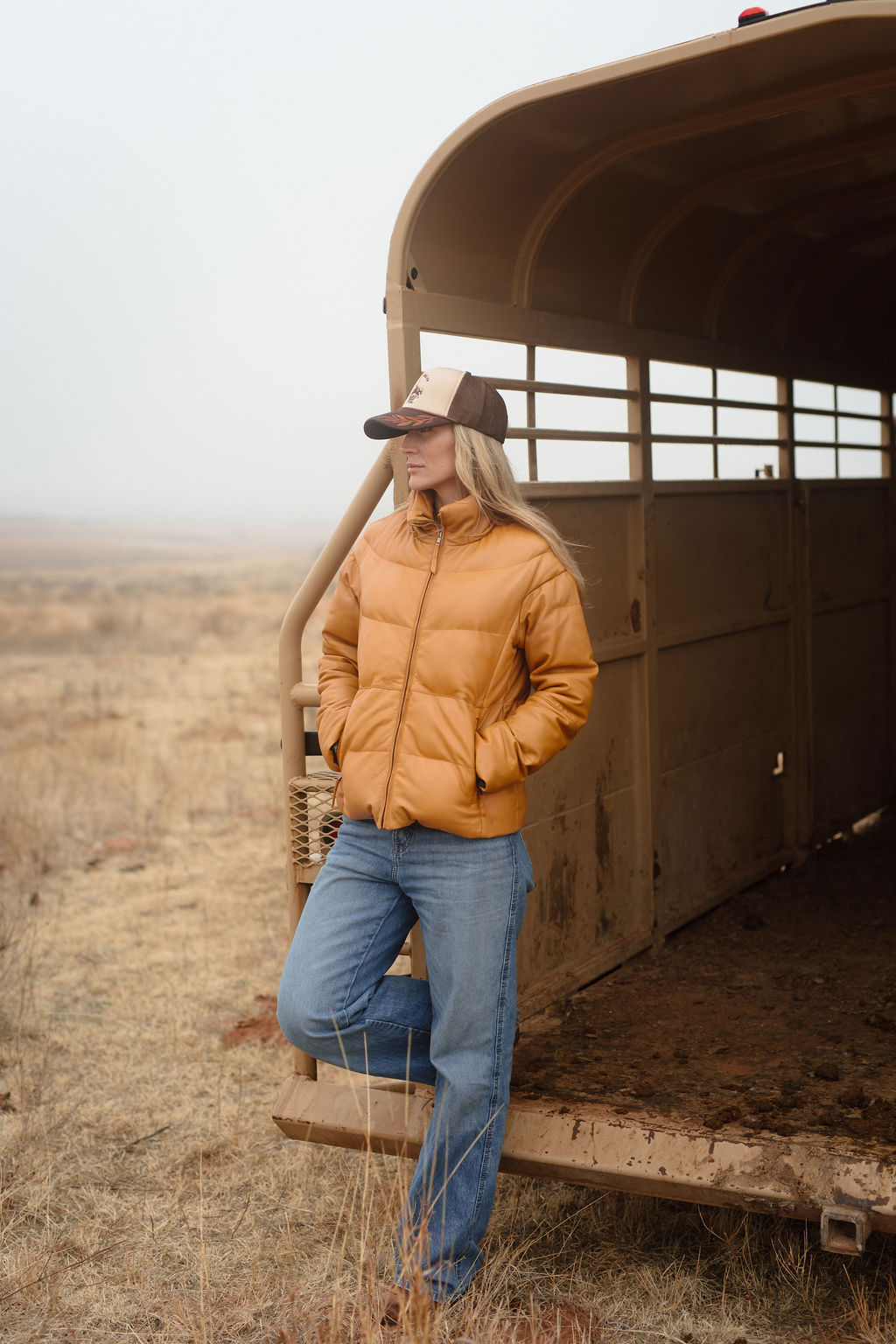 Puffy Trucker Rope Cap - Tan & Brown