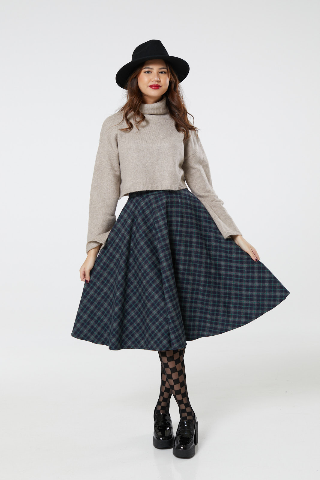 Sophie Blue Ink Check Circle Skirt