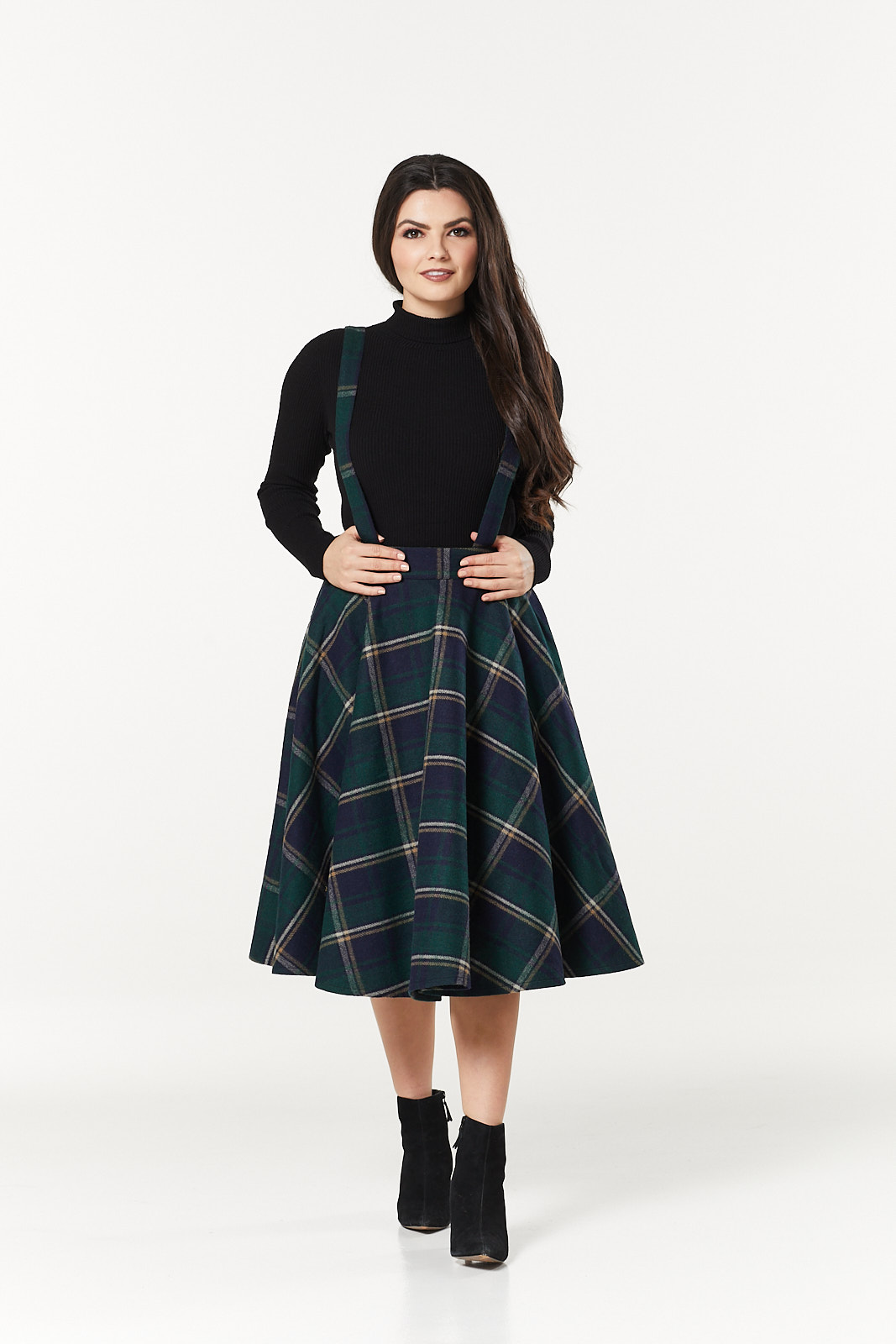 Sophie Navy and Green Check Circle Skirt