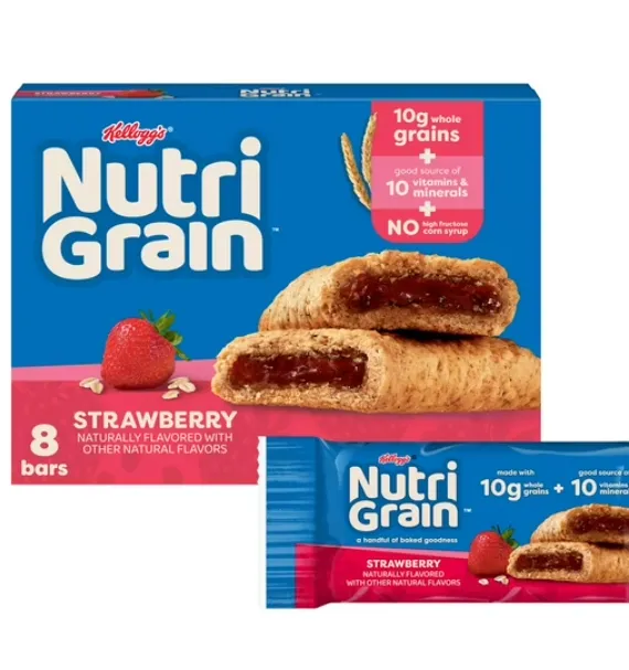 Kellogg's Nutri-Grain Strawberry Chewy Breakfast Bars, Made with 10g Whole Grains, 10.4 oz, 8 Count