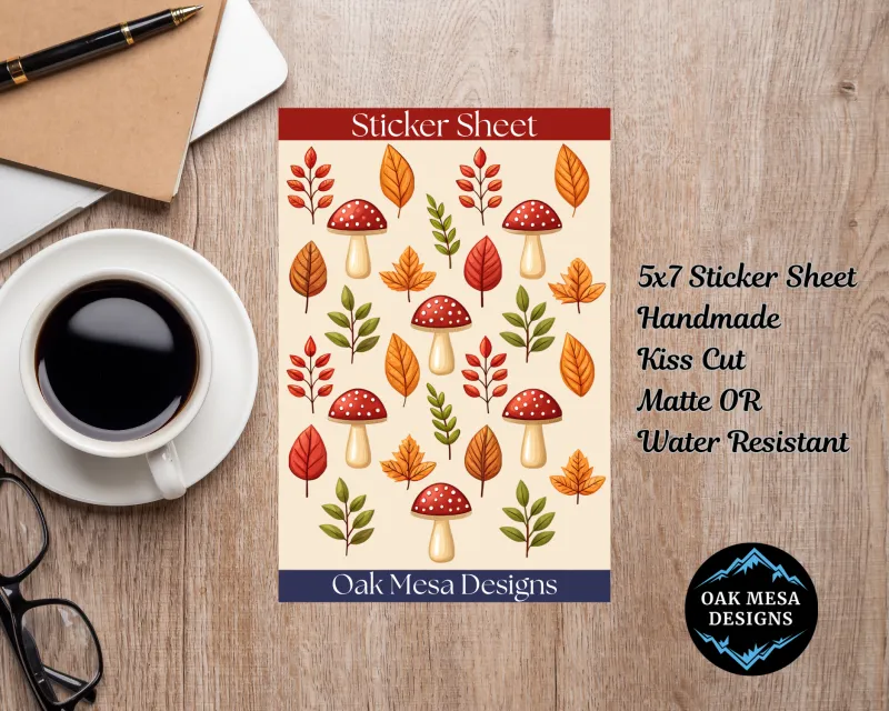 Autumn Mushroom & Leaves Sticker Sheet