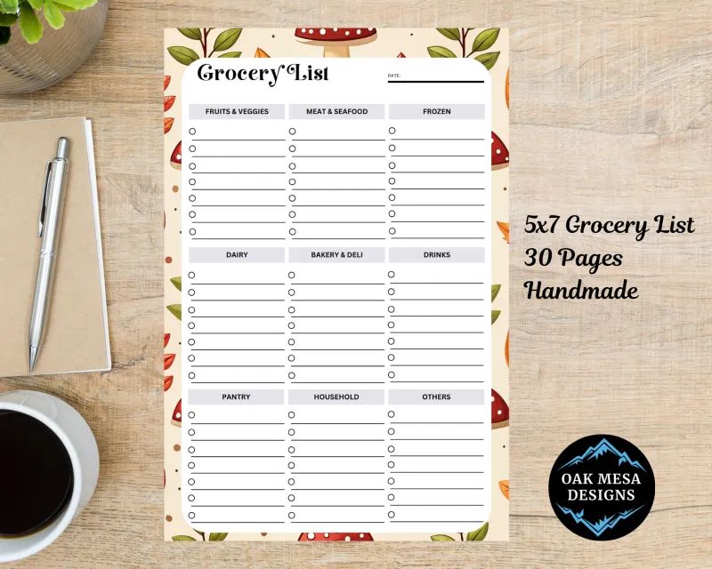 Autumn Mushroom Grocery List Notepad