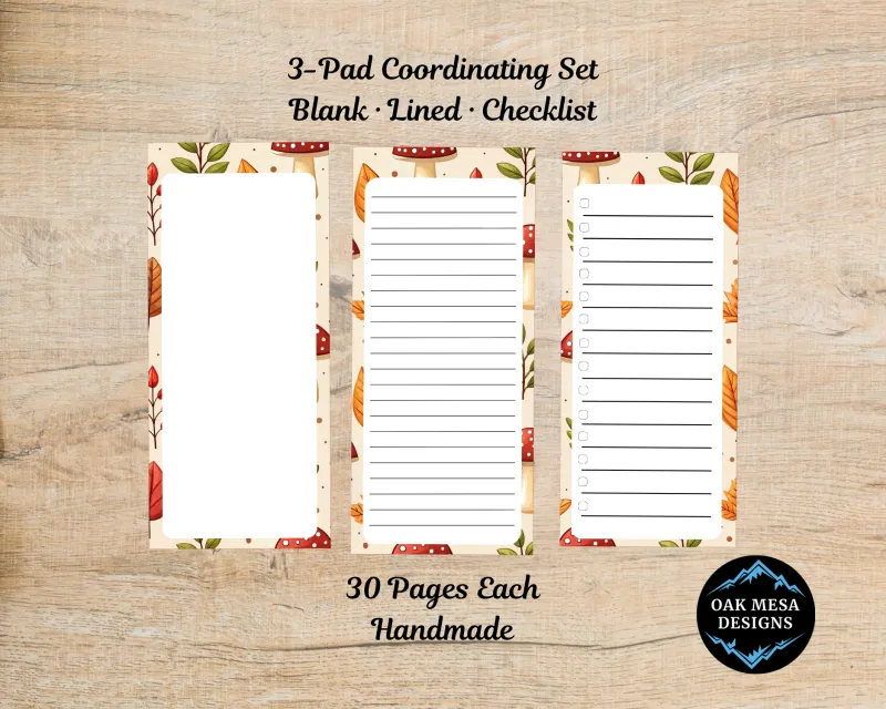 Autumn Mushroom Skinny Notepad 3-Pack