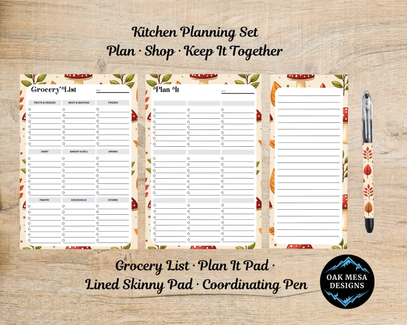 Autumn Mushroom Kitchen Planning Stationery Set