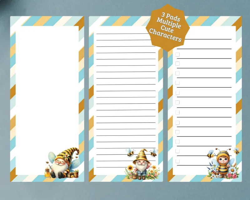 Honeybee Gnome Garden Skinny Notepad 3-Pack