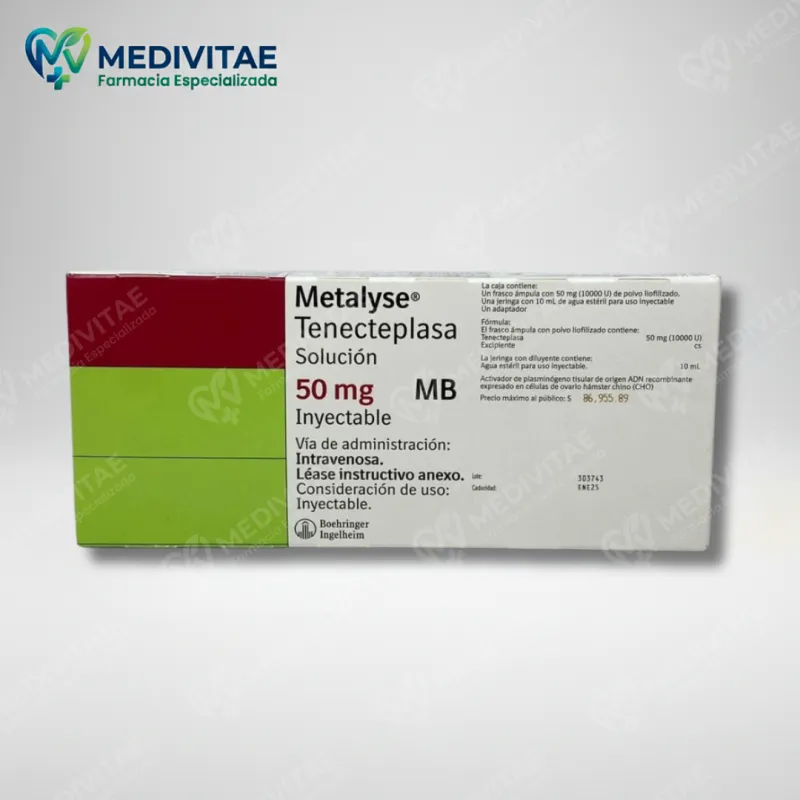 METALYSE IV TENECTEPLASA SOLUCIÓN INYECTABLE 50 MG CAJA CON 1 FRASCO ÁMPULA Y JERINGA CON DILUYENTE
