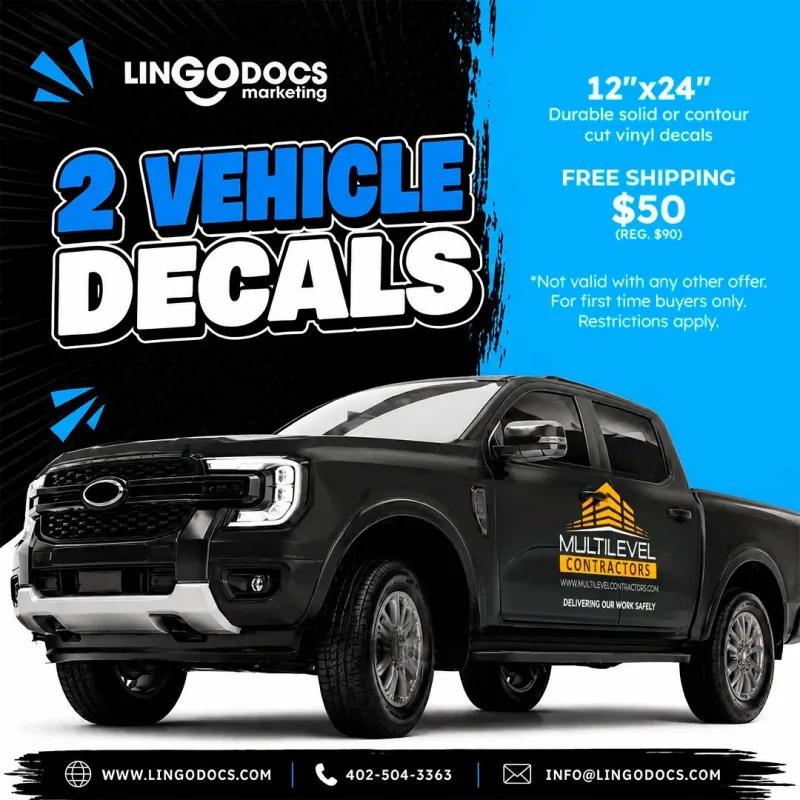 Special - 2 Custom Vehicle Decals 12" x 24"
