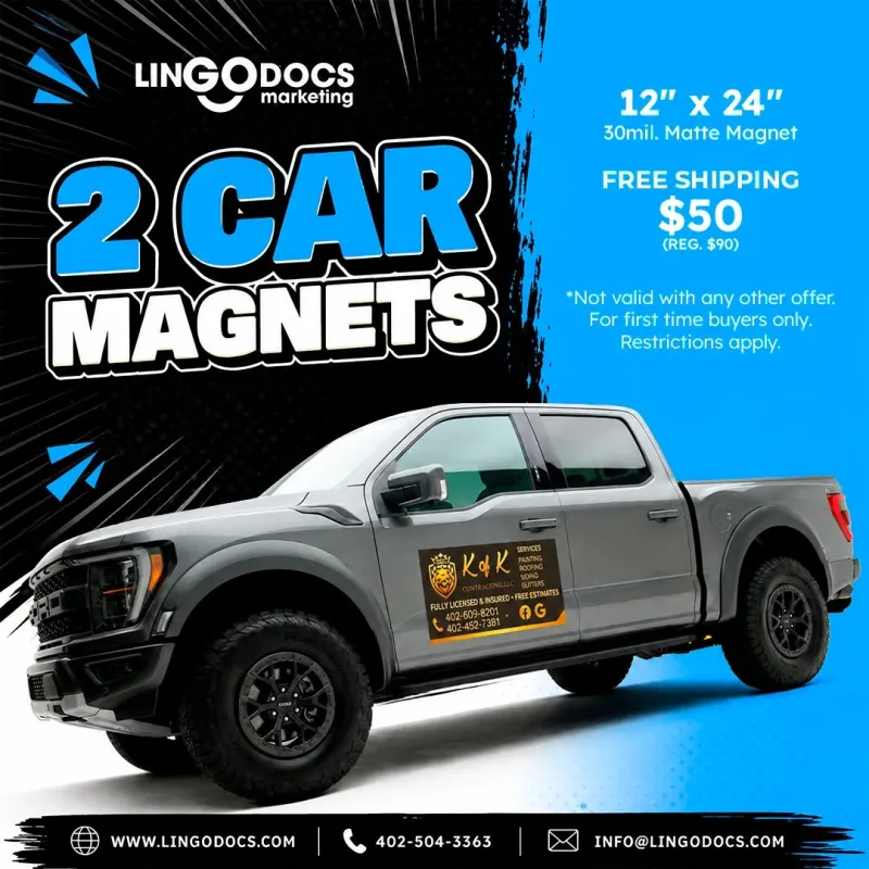 Special - 2 Custom Car Magnets 12" x 24"