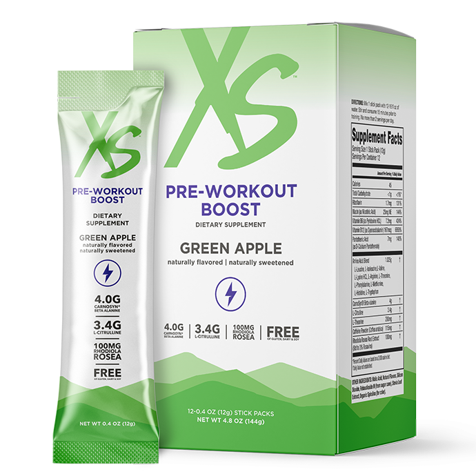 XS Pre-Workout Boost - Green Apple (12 Stick Packs)