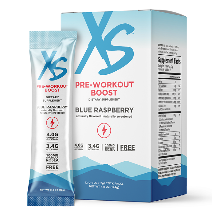 XS Pre-Workout Boost - Blue Raspberry (12 Stick Packs)