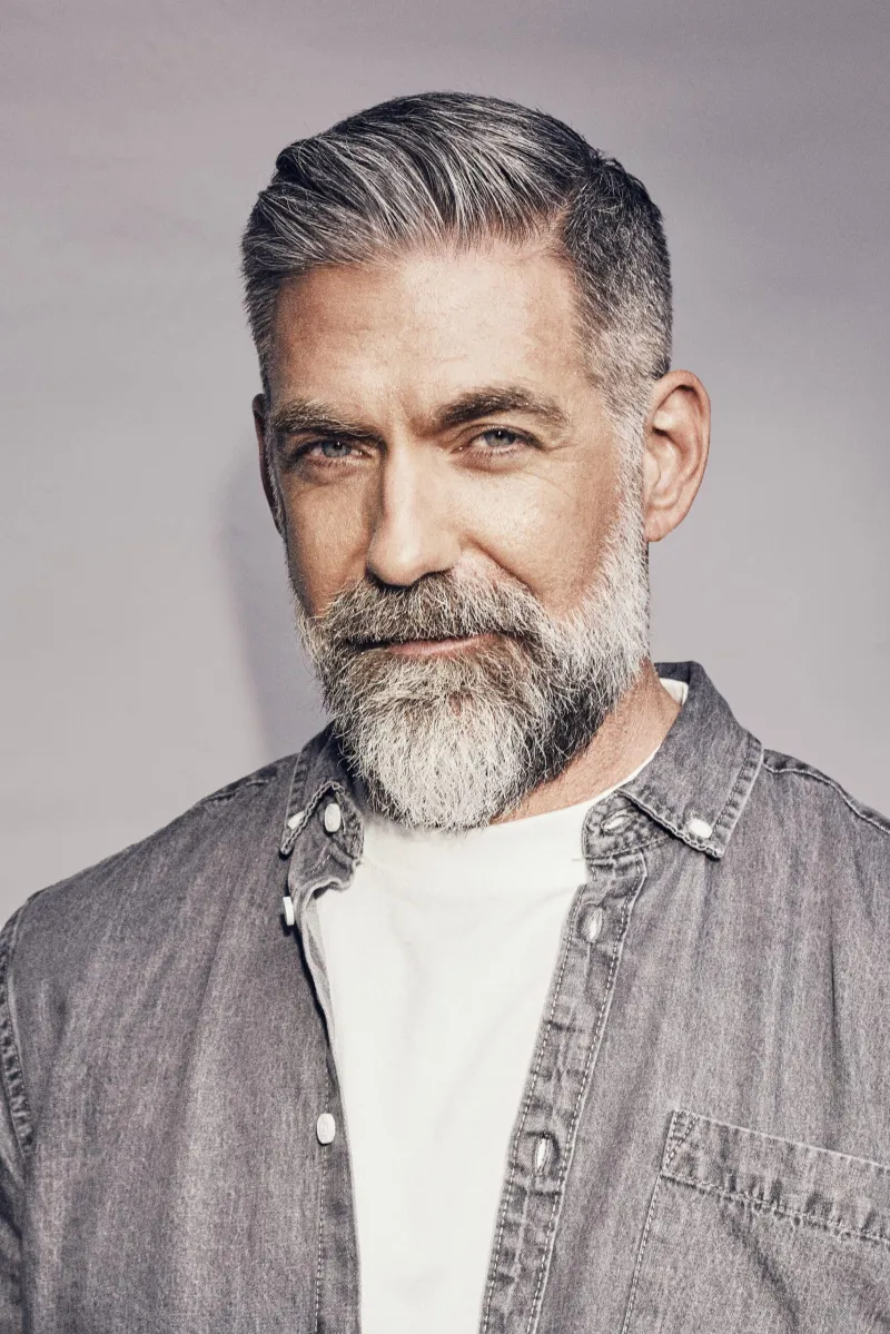 Grey blend & beard shape · In the chair at The Vault Barber Co. in Argyle & Lantana TX