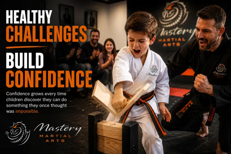 child learning confidence by breaking a martial arts board for the first time child learning confidence by breaking a martial arts board for the first time