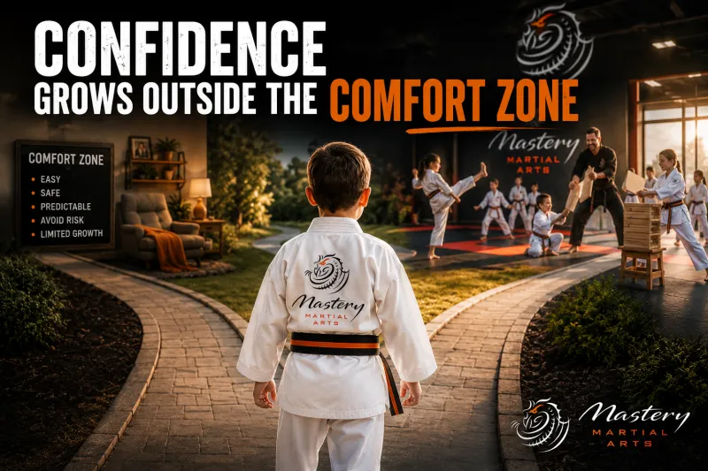 martial arts student stepping beyond their comfort zone to build confidence martial arts student stepping beyond their comfort zone to build confidence