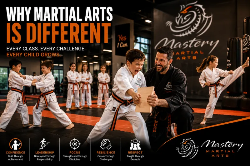 children developing confidence leadership and resilience during Mastery Martial Arts class children developing confidence leadership and resilience during Mastery Martial Arts class