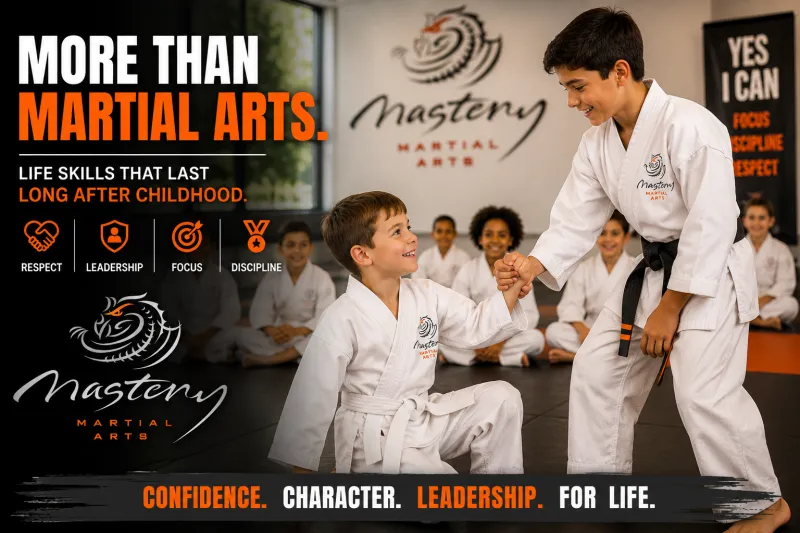 Children practicing respect and leadership during martial arts class.